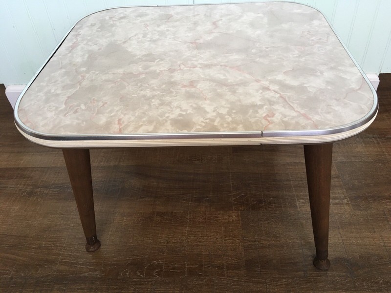 VTG Retro MCM FAUX MARBLE TOP Side Child’s Table GERBER ADJUSTALBE LEGS 13″ Tall