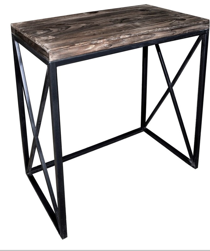 METAL/WOOD TABLE WITH RUSTIC WOODEN TOP 21.5" L x 24.0" H x 12.5" W M5