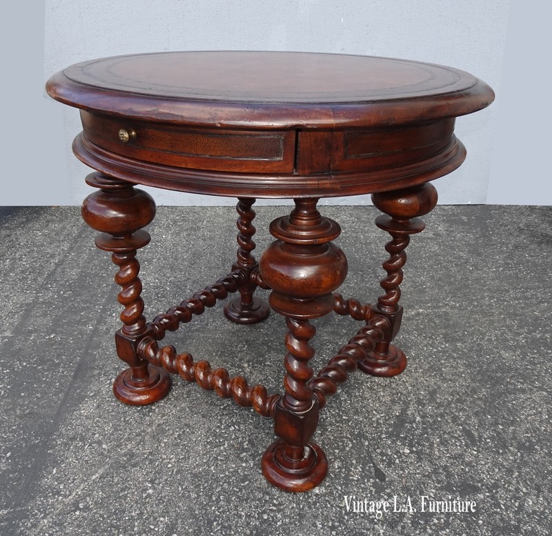 Vintage John Richard Large Spindle Side Table Leather Top w a Drawer