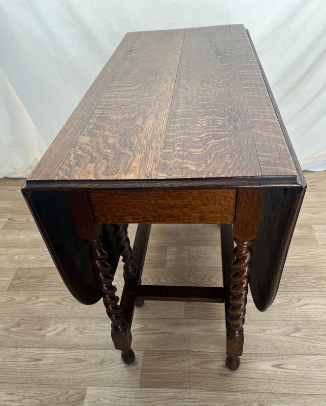 Antique Barley Twist Gate Leg Kitchen Table Drop side Leaf Rectangle Tiger Oak gallery