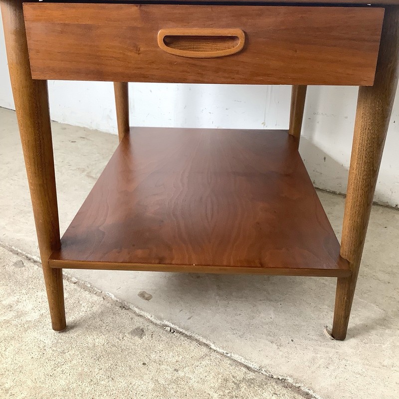 Lane Perception Walnut End Table Two-Tier Drawer MCM 1960s gallery