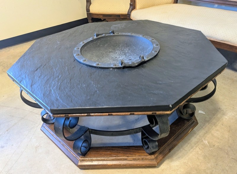 Vintage Mid-Century Slate Iron Spanish Revival Cocktail Coffee Octagonal Table