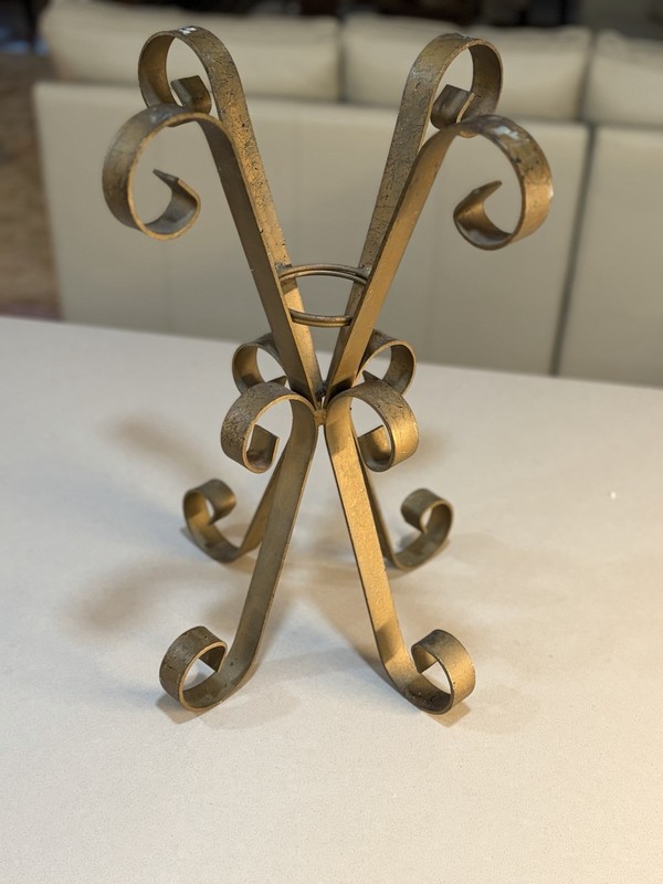 Vtg. Italian Hollywood Regency Gold Wrought Iron Table Base Plant Stand MCM 18”T gallery
