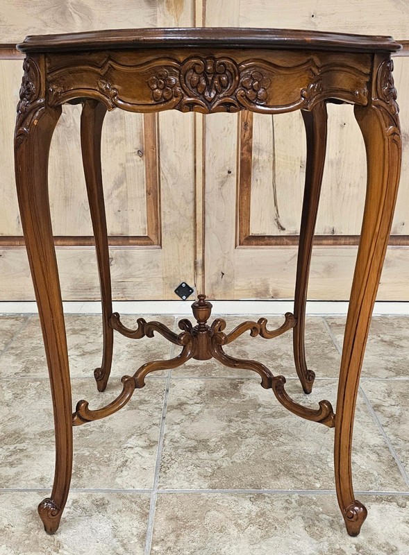 Vintage Rococo Revival Walnut Accent Table - Cabriole Legs - Signed & Stamped gallery