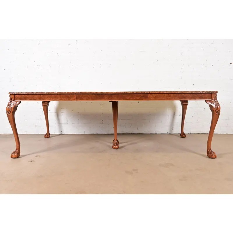 Romweber Chippendale Burl Wood Extension Dining Table, Newly Refinished gallery