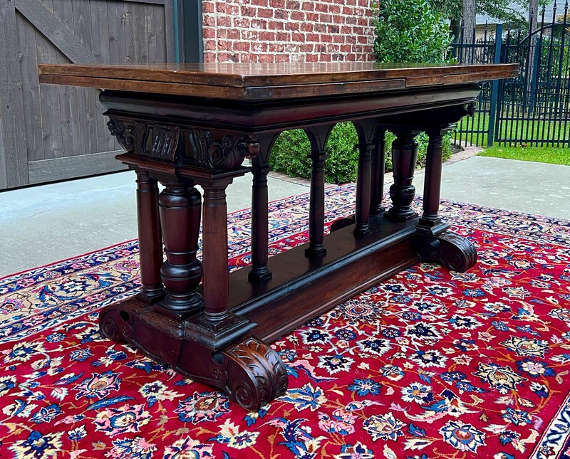 Antique French Dining Table Draw Leaf Altar Table Carved Oak SUPERB Mid-19th C gallery