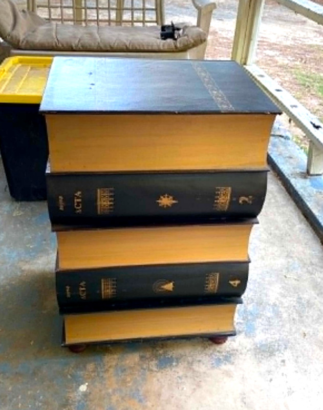 Vintage Regency Style Leather Book Stack Side Table or Nightstand gallery