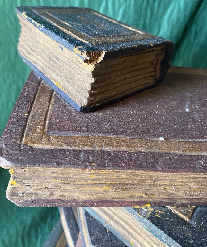 Vintage Side Table Stacked Faux Books Multi Color Hand Painted Wood Sculpture gallery
