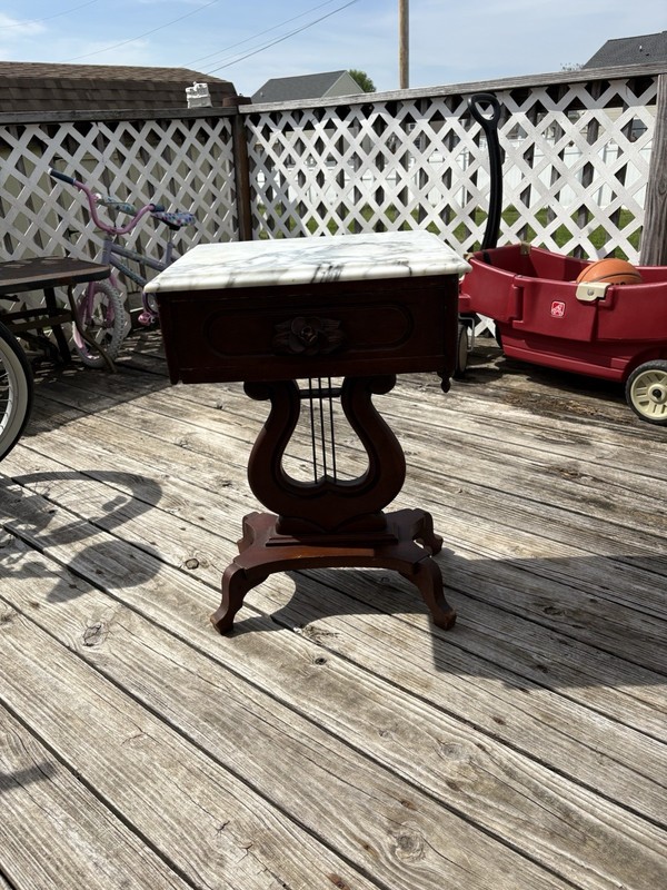 Vintage Victorian Style Lyre-Harp Mahogany Italian side table Marble top gallery
