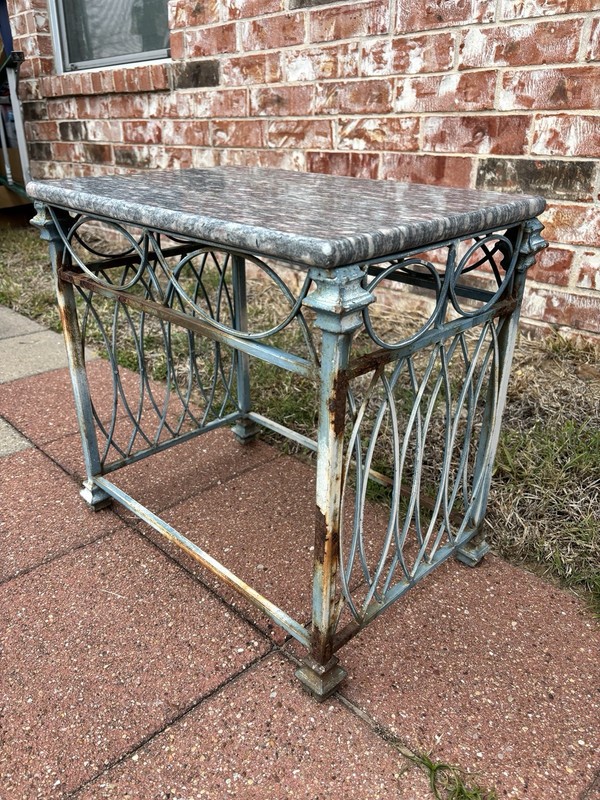 Antique Wrought Iron And Marble Small Side Table