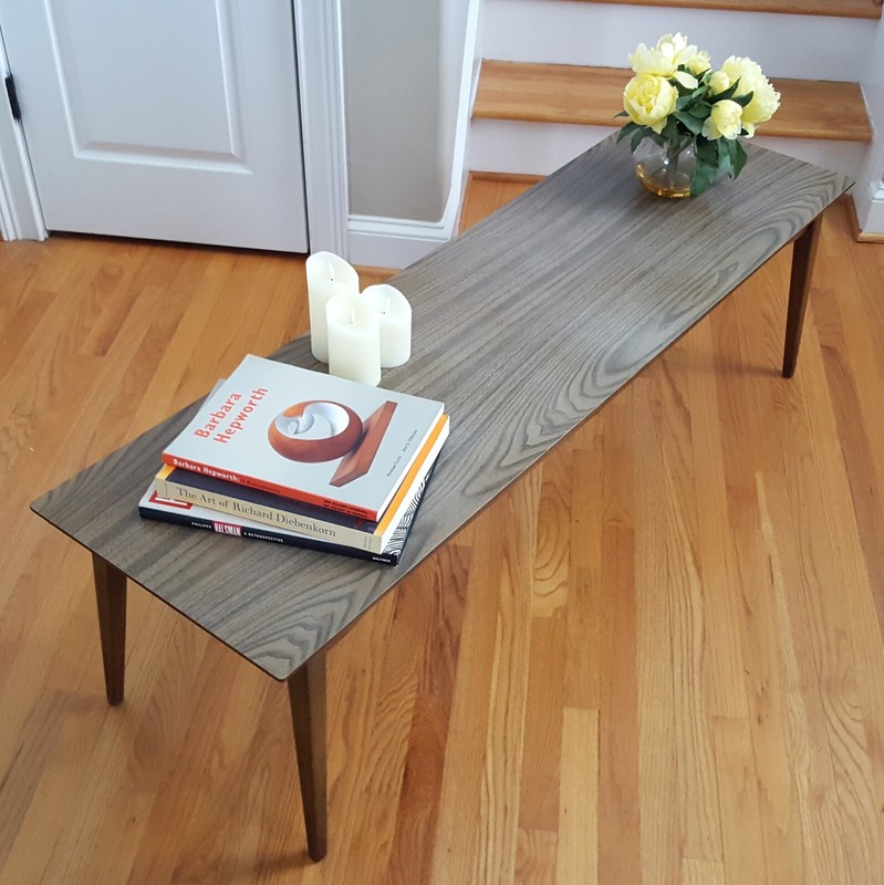 Vintage MCM Coffee Table Walnut Base/Legs Laminate Top Great Surfboard Design!