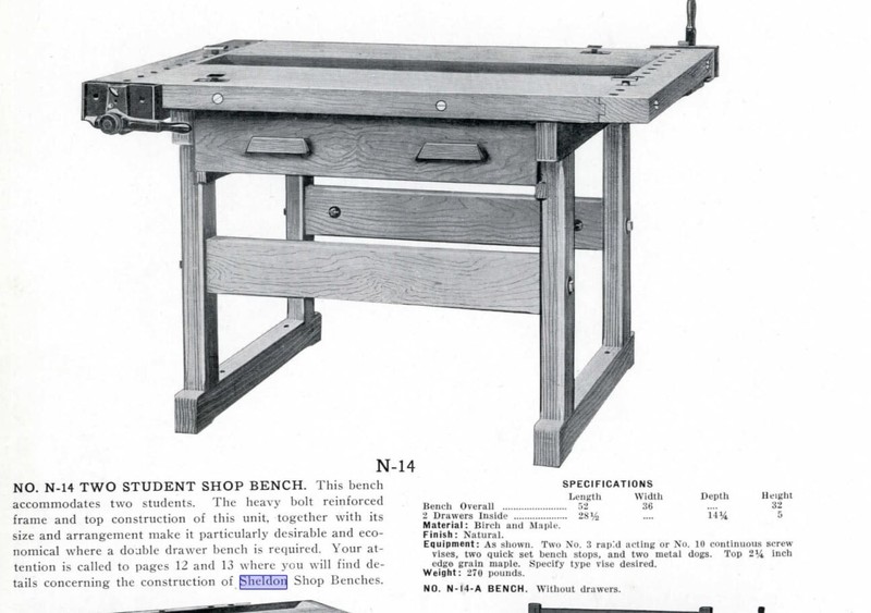 EH Sheldon 2 Student Wood Work Bench Vise Shop Table 1900s gallery