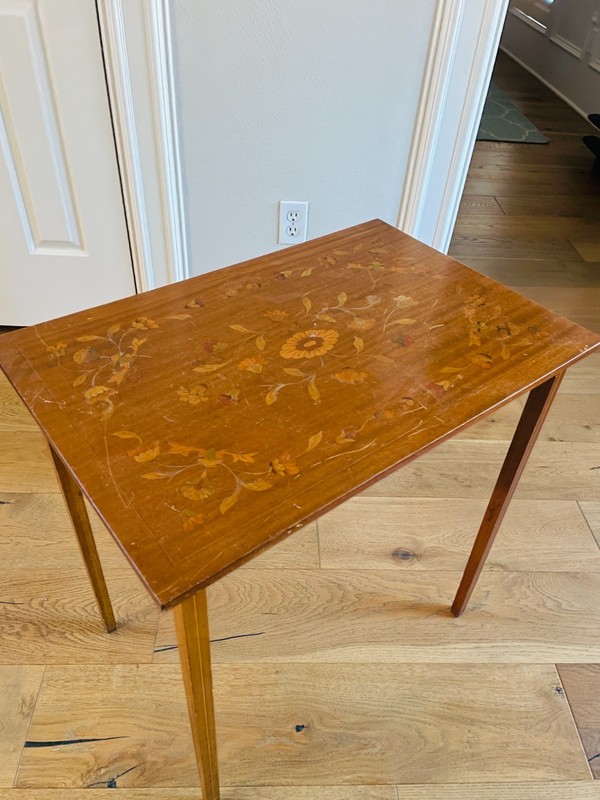 Vintage Inlaid Wood Side Table – Floral Marquetry – Nesting Style – Single gallery