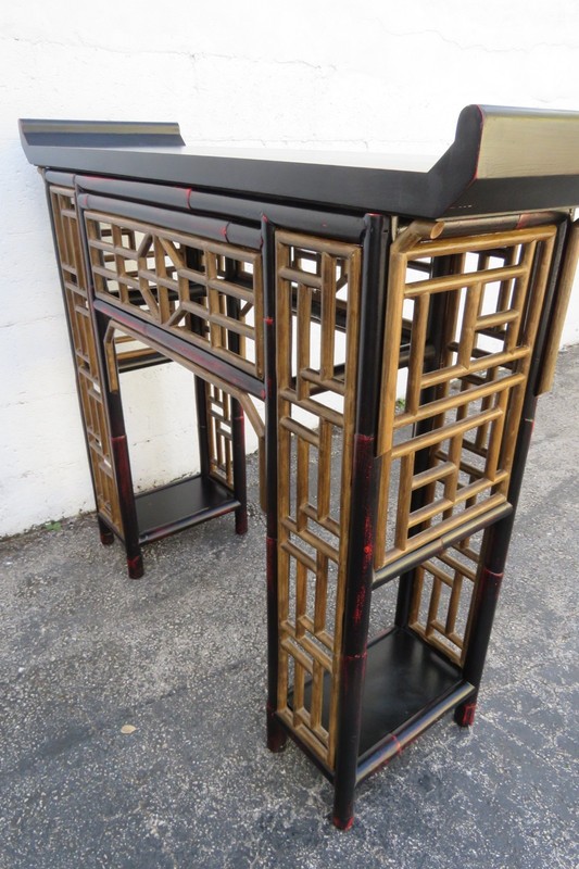 Hollywood Regency Asian Distressed Painted Small Narrow Console Entry Table 6150 gallery