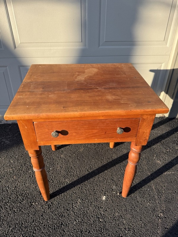 Antique Primitive Farmhouse Side Table w Drawer Solid Wood Rustic Early 1900s