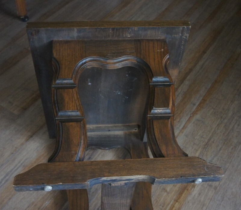 Vintage Spanish Baroque Trestle Stain Dark Oak Side End Table Bench gallery