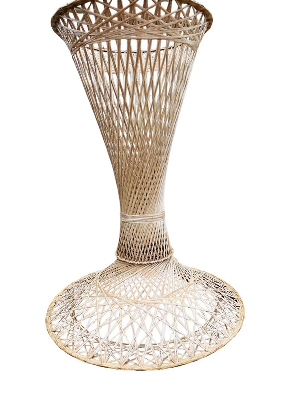 MCM Tall Wicker Table Base Rattan Fiberglass High Top White Beige gallery