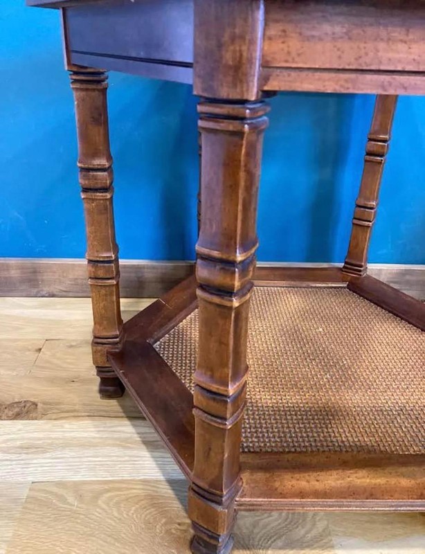 Midcentury Glass Topped Side Table with Cane Shelf gallery