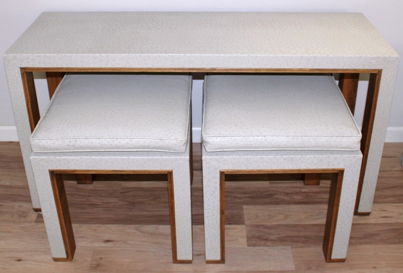1950s Console Table Bench Stools Square Faux Ostrich Seats Pillows -Pick Up Only gallery