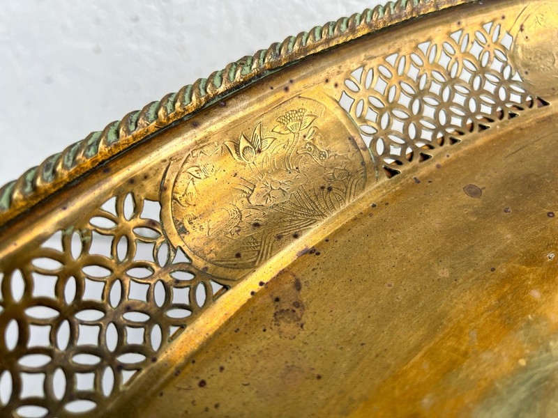Table Maitland Smith Wood Bamboo Design with Brass Tray Vintage Side Table gallery