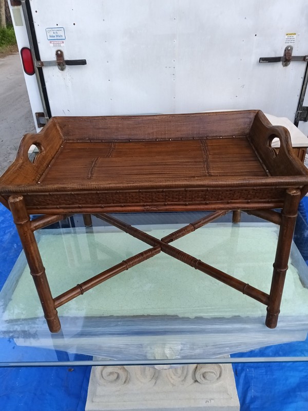 1960s Fauxl Bamboo And Rattan Folding Tray Table