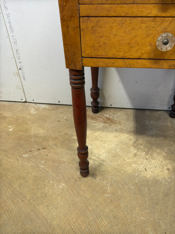 antique Birdseye maple & cherry red wash 2 drawer table stand Country Farm gallery