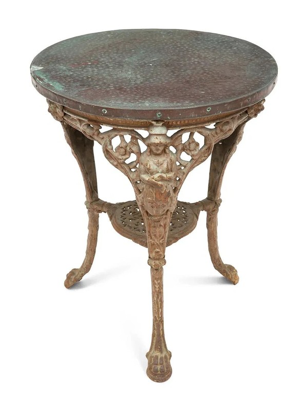 English Pub Table With Copper Top and Cast Iron Base