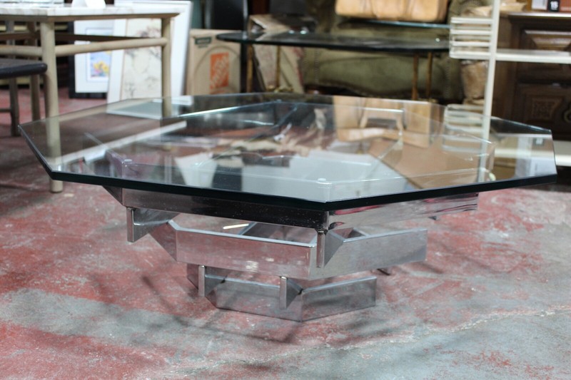 Paul Mayen Coffee Table Octogon Glass & Chrome 1960's Mid Century Modern gallery