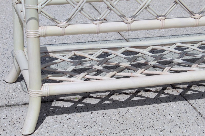 Vintage 1970s Coastal Rattan Coffee Table with Turquoise Glass Top gallery