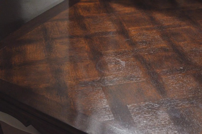 Vintage French Country Oak Parquetry Inlay Refectory Extension Leaf Dining Table gallery