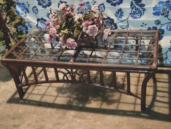 Classic Vintage Boho Rattan Glass Top Coffee Table gallery