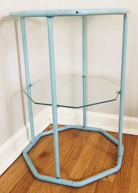 Vintage 1950s Side Table Blue Metal Glass 2 Tier Octagon gallery