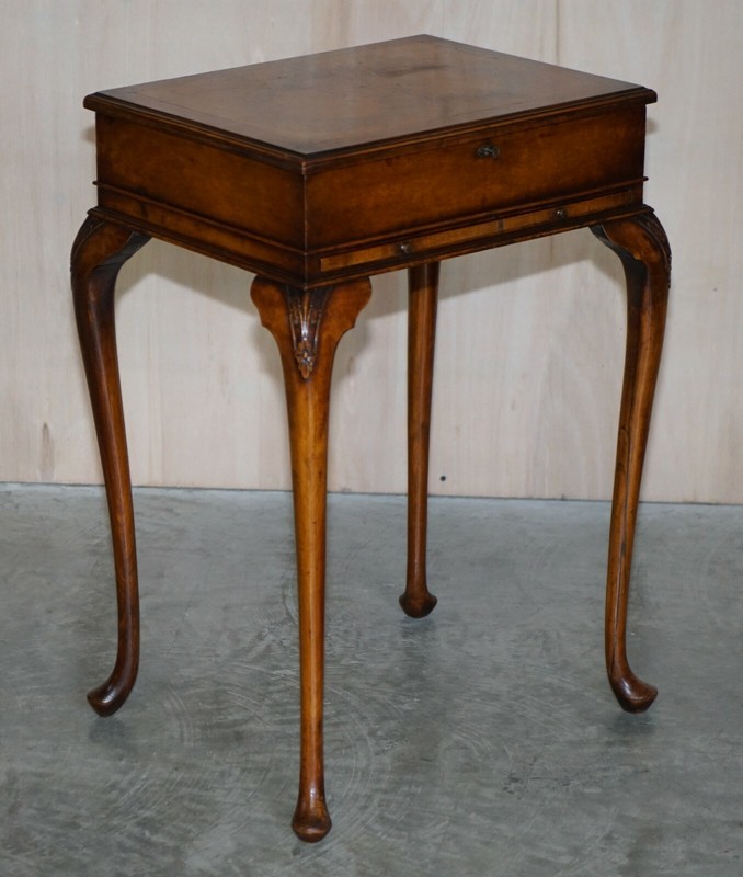 EXQUISITE BURR WALNUT JEWELLERY BOX BURR WALNUT SIDE END TABLE WITH GLASS SHELF gallery