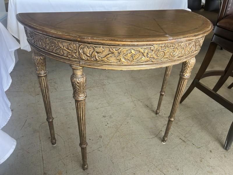 Theodore Alexander Distressed Painted Italian Regency Demi Lune Console Table
