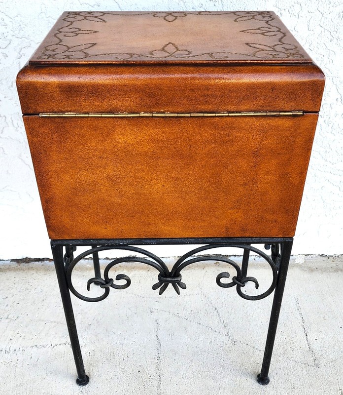 Italian Box Table Leather Wrapped Wrought Iron gallery