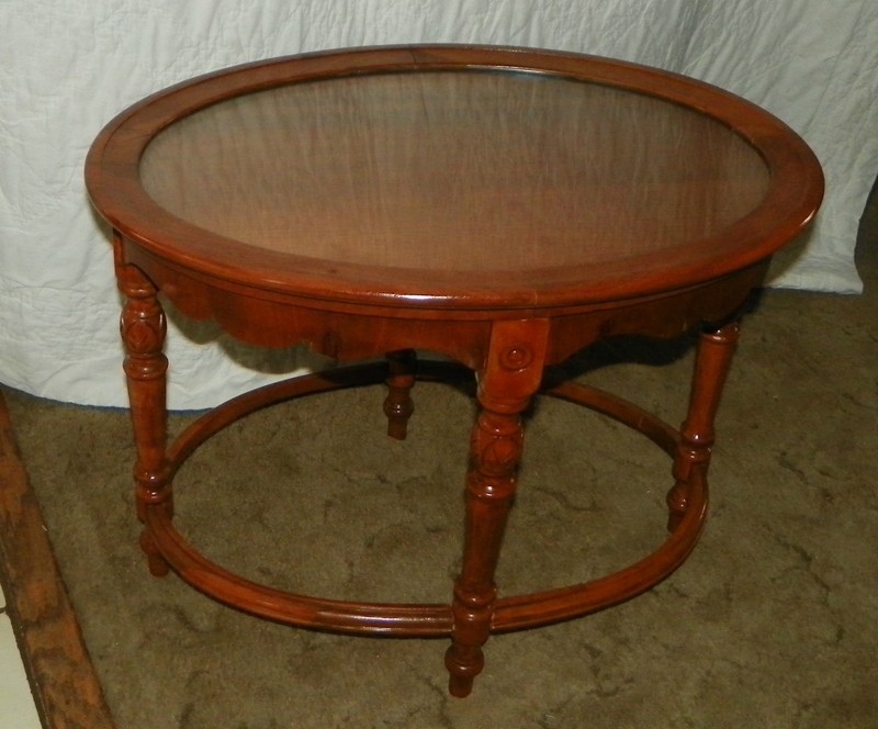 Oval Walnut Glass Tray Coffee Table (CT46)