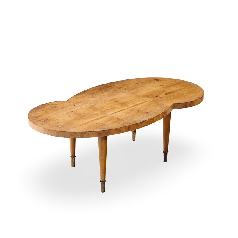 Tommi Parzinger Mid Century Free Form Mahogany and Brass Curved Coffee Table gallery