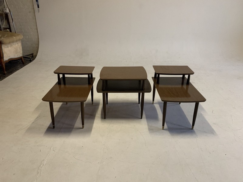 Mid Century Modern End Table Step Vintage 2 Tier Coffee Walnut Wood Tapered Legs gallery