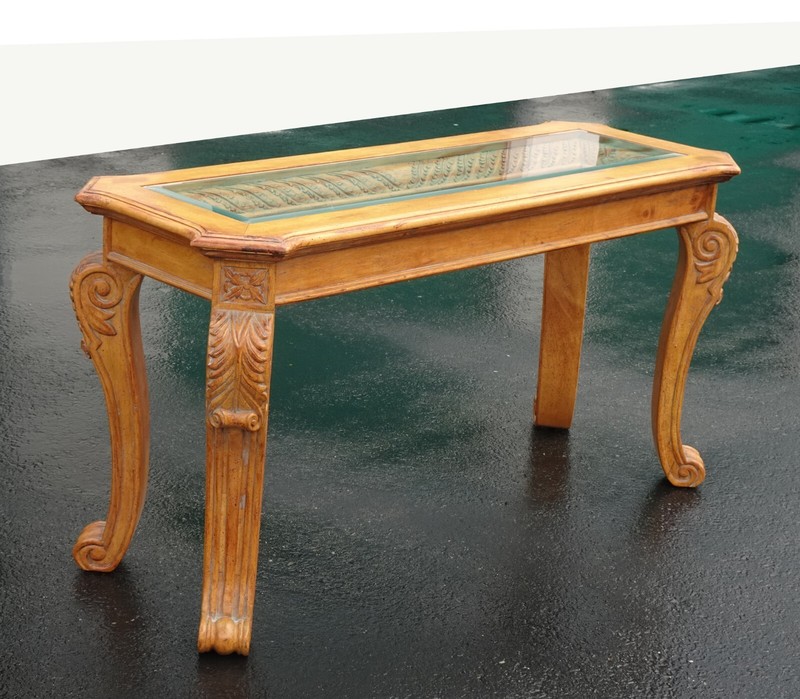 Vintage Golden Brown Entry Console Table w Beveled Glass Top ~ Cravings gallery