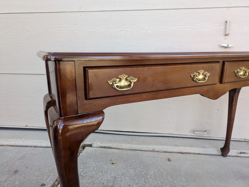 Vintage Bombay Company Queen Anne Mahogany Wood Console Sofa Table 2-Drawer M97 gallery