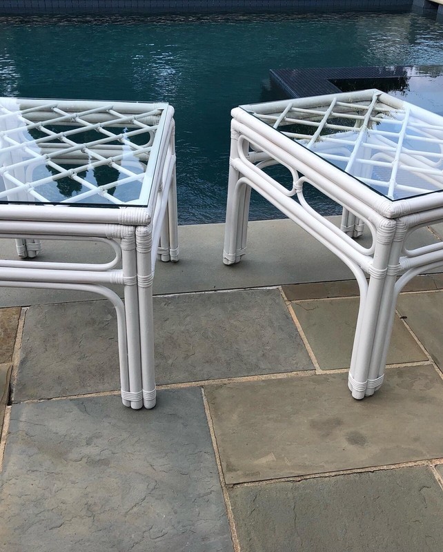 faux bamboo and rattan end tables