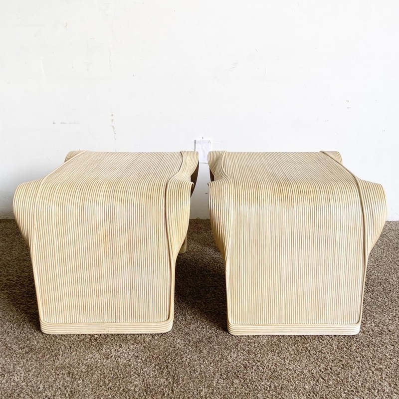 Boho Chic Wavy Ribbon Pencil Reed Side Tables - a Pair gallery