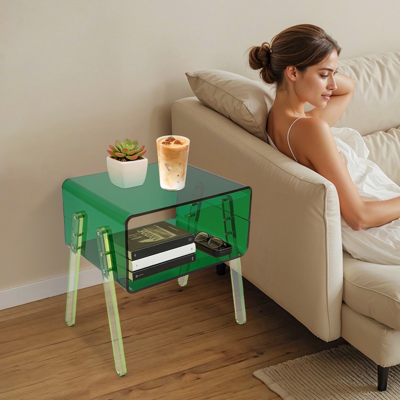 Green Acrylic Side Table Minimalist Sleek Edges for Living Room Bedroom Decor gallery