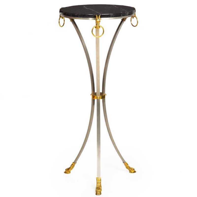Hollywood Regency Steel Marble Top Pedestal Plant Stand Gueridon Table gallery