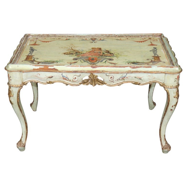 Italian Venetian Distressed Green Painted Louis XV Style Coffee Table