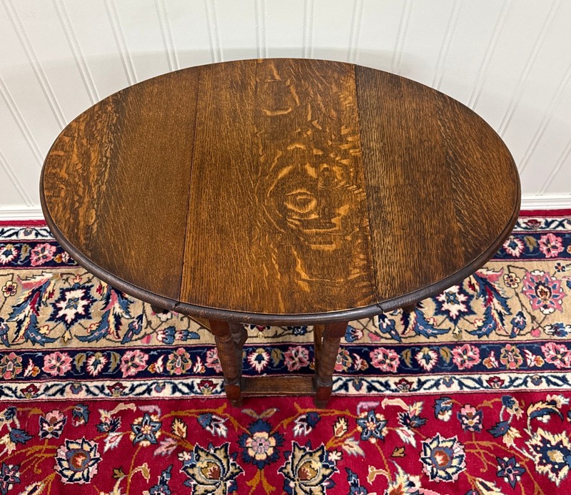 Antique English Table Drop Leaf Gateleg Barley Twist Oak Oval c. 1920-30s gallery