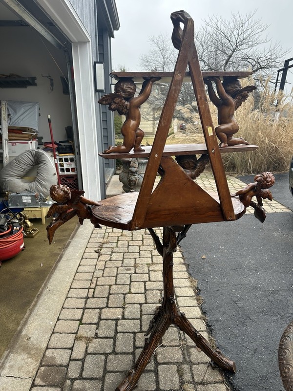 Antique Fantasy Walnut Cherub Putti Table Etagere Horner gallery