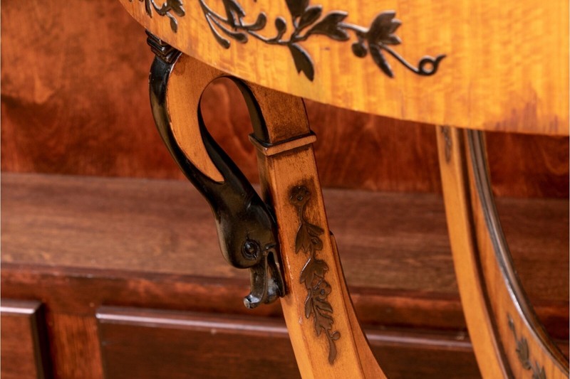 Neoclassical Swan Head Figured Maple Demilune Console Table gallery