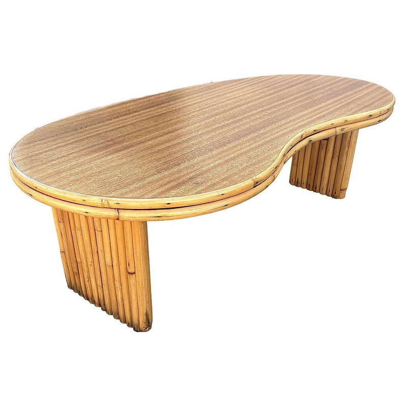 Restored Mid-century Stacked Rattan Biomorphic Coffee Table w/ Formica Top