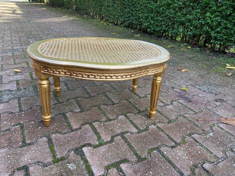 Coffee Accent Table French Louis XVI Vintage 1950s Gold Leaf Cane Beechwood gallery
